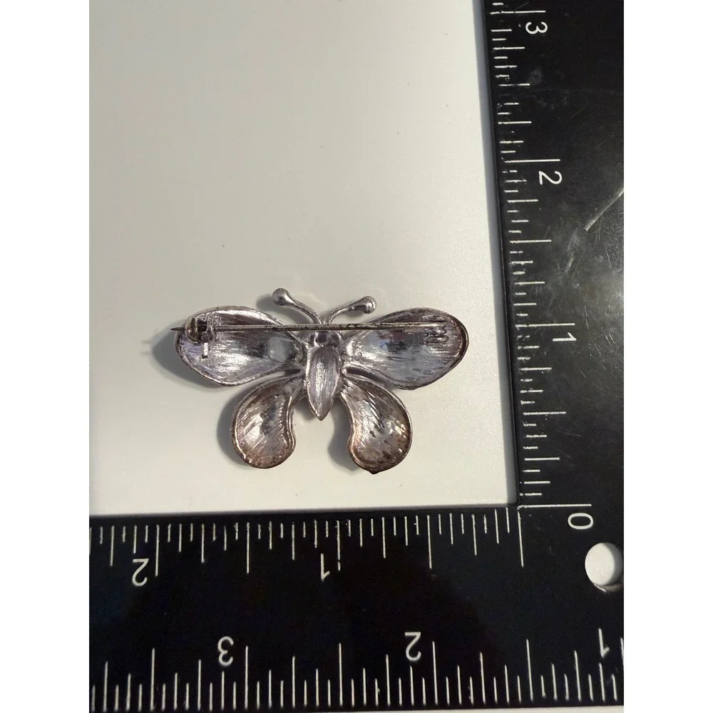 Silver Tone Blue Aurora Borealis Rhinestone‎ Butterfly Brooch Pin Whimsical